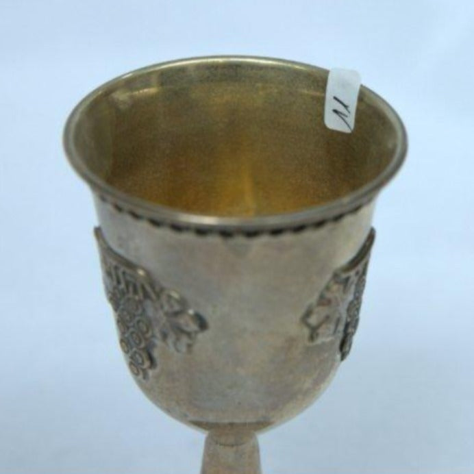 Kiddush Cup with Grape Design and Hebrew Blessing on the Cup. - Ghatan Antique