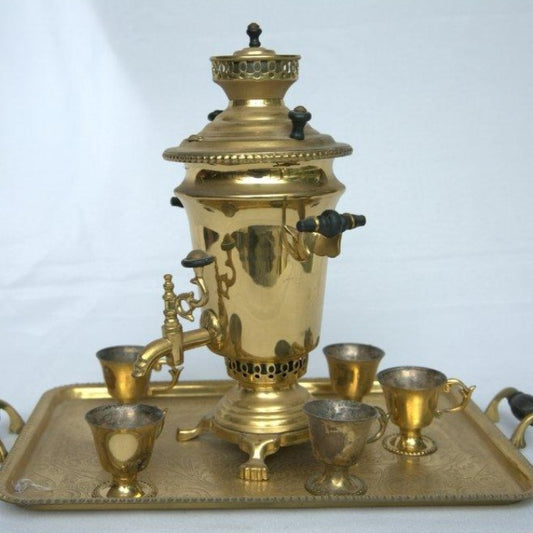 Unique Samovar Miniature Set Antique Russian Style made of Copper. - Ghatan Antique