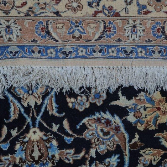Vintage from the 1970s - Unique Persian Rug Beige and Black with Floral and Medallion for Living Room. - Ghatan Antique
