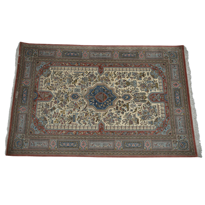 Vintage from the 20th Century - Rare Antique Persian Rug made of 100% Silk with Medallion and Signet BY Handmade Muhammad Jamshidi. - Ghatan Antique