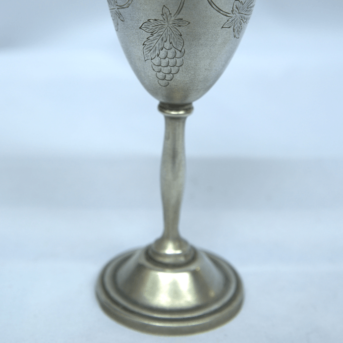Vintage Kiddush Cup Made of Lead Whit Paintings and Engravings for Shabbat. - Ghatan Antique