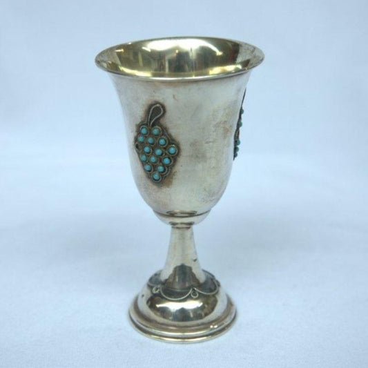 Vintage Kiddush Cup whit Turquoise Stones S925. - Ghatan Antique